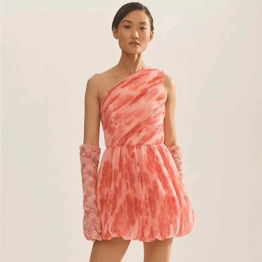 HUTCH Anthropologie One Shoulder Floral Bubble Romper Pink Combo Sz 6 PRISTINE